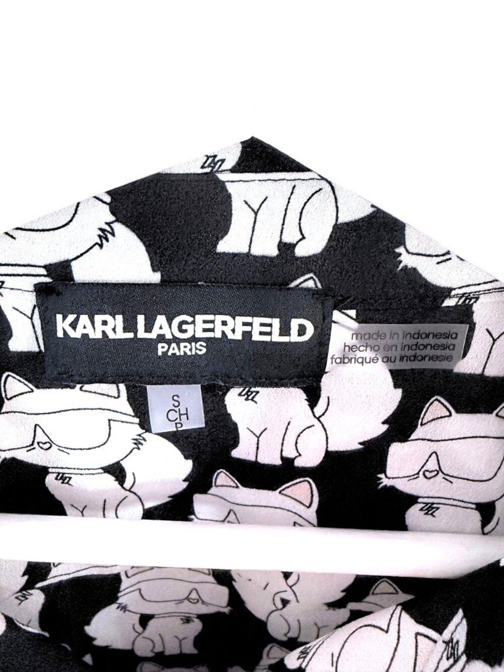 Karl Lagerfeld Paris Choupette Cat Print Button Front Blouse Shirt Black White S - Picture 5 of 10